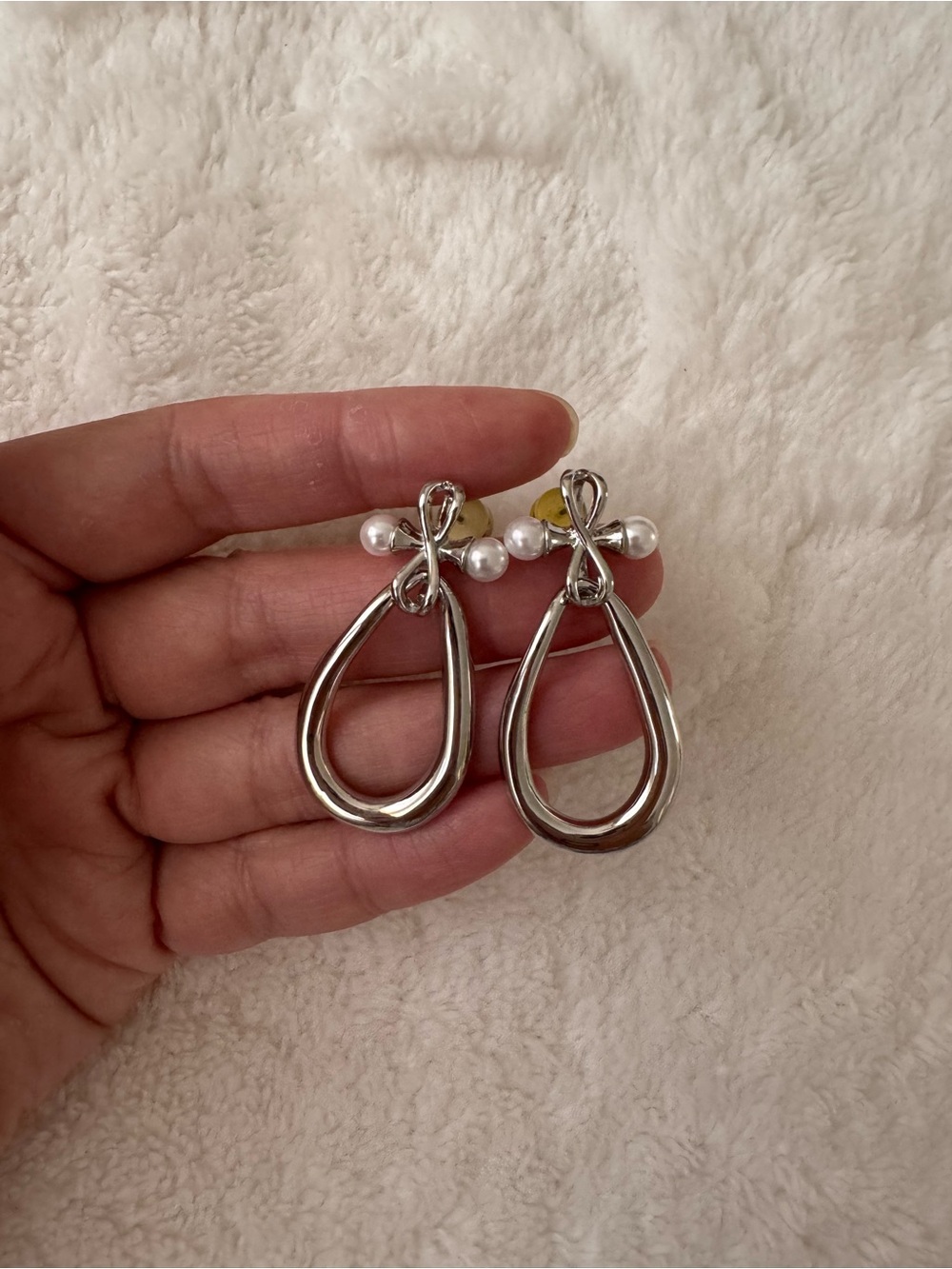Teardrop Hoop Earrings with Pearl Accent